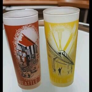 1962 Seattle World's Fair Glasses Red And Yellow Vintage Set Of 2